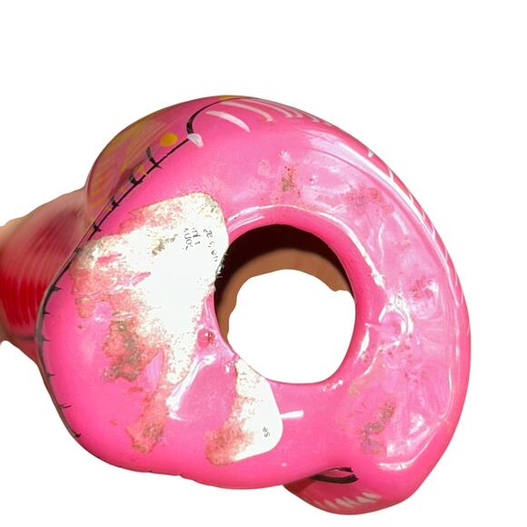 Vintage hand-painted ceramic Mexican folk art cat figurine pink Talavera style - Picture 5 of 6